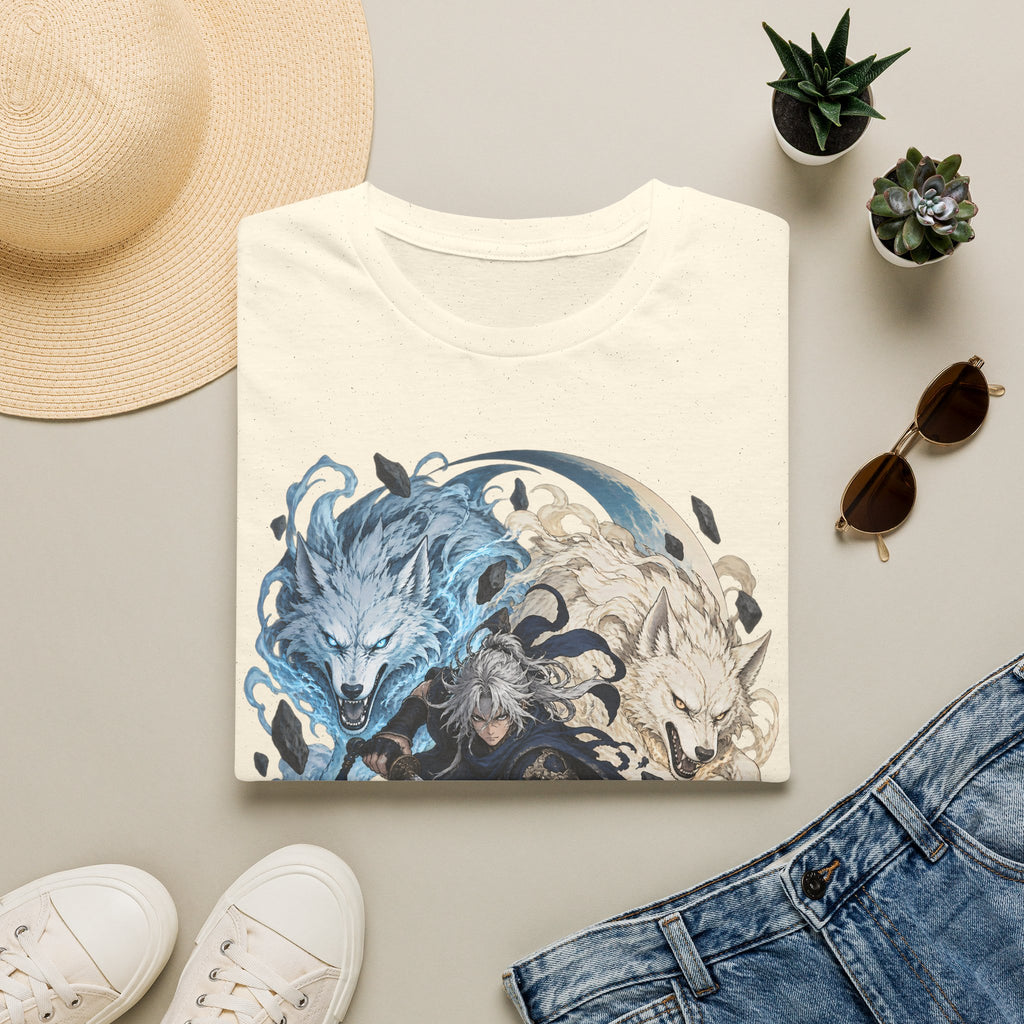Wolf Spirit T-Shirt | Japanese Samurai | Yin Yang Blue & White Wolves Graphic Tee