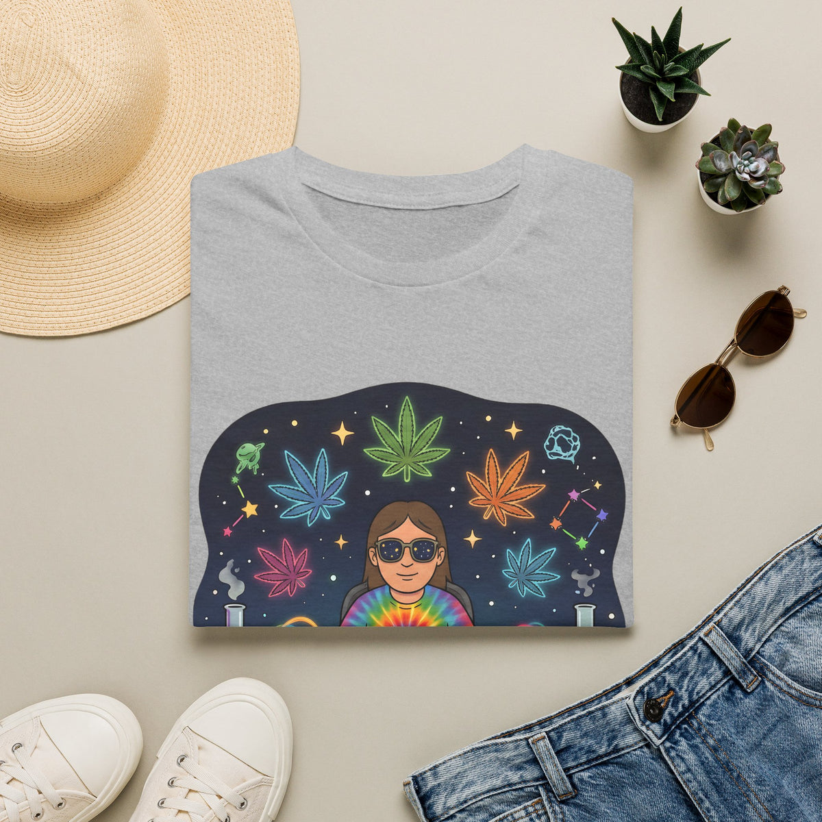 Psychedelic DJ Tee — Tie-Dye Vibes with Leaf Motif