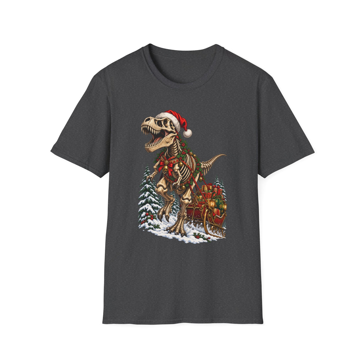 T-Rex Sleigh | Dinosaur Fossil Christmas T‑Shirt