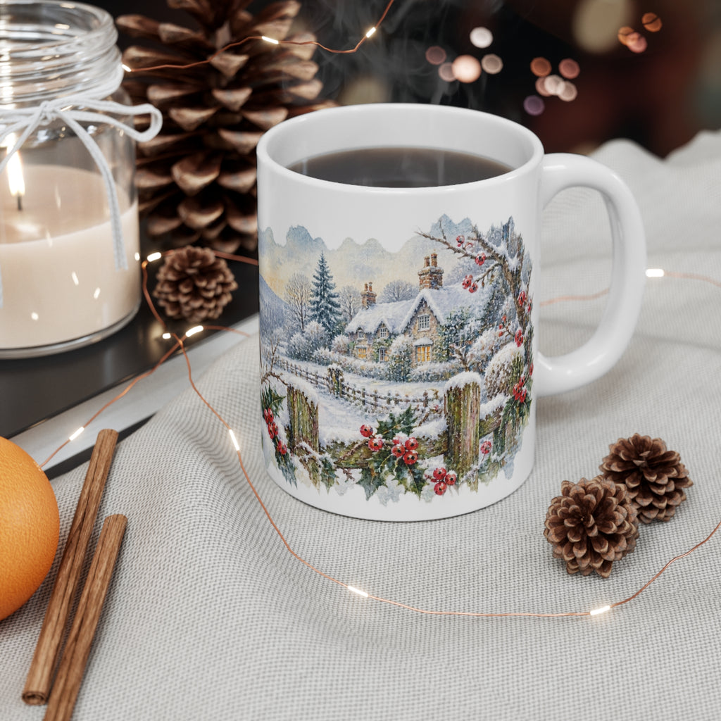 Winter Robin Mug | Snowy Holly Watercolour | Bird Lover Gift