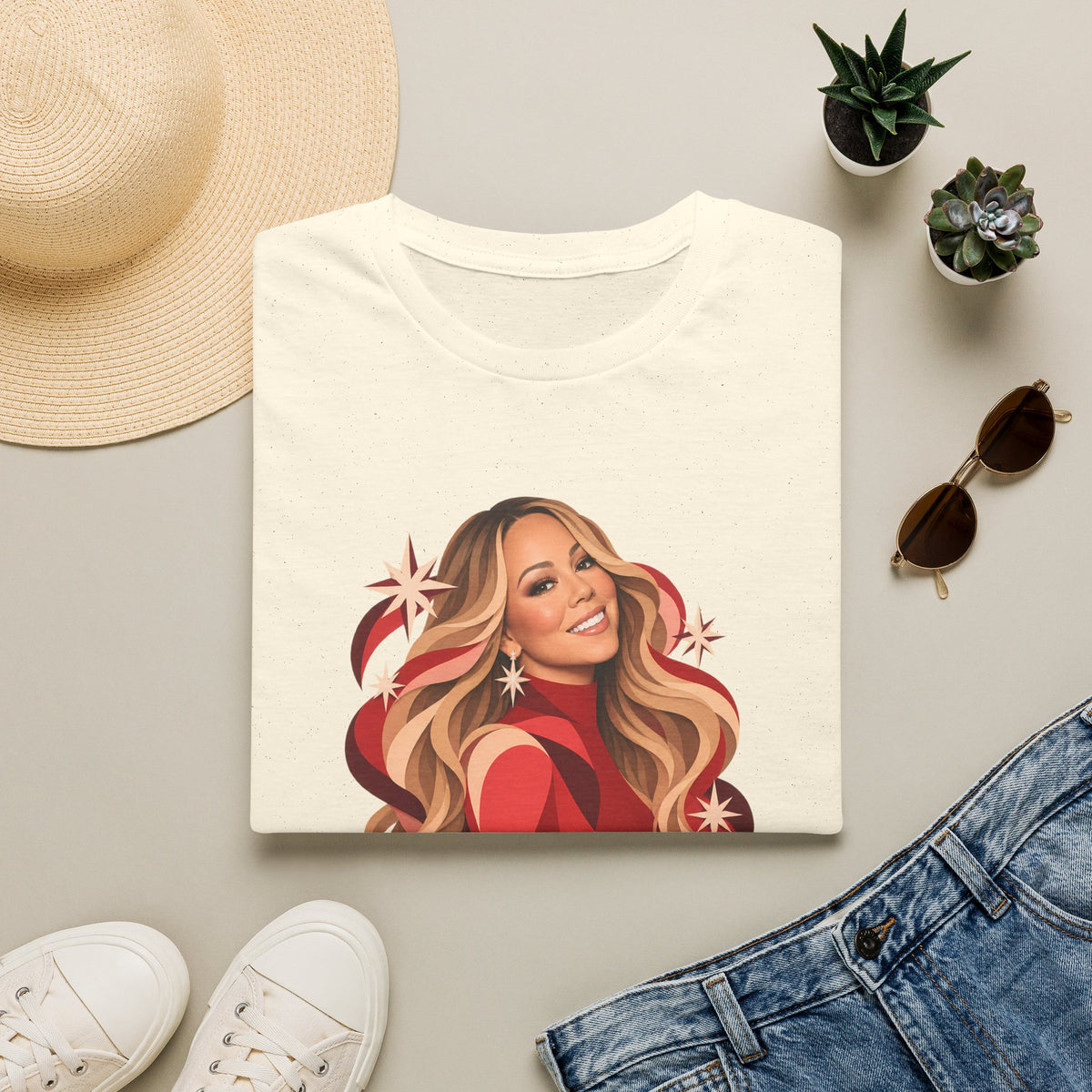 Mariah Carey | Holiday Diva Graphic Tee | Retro Red Star Portrait