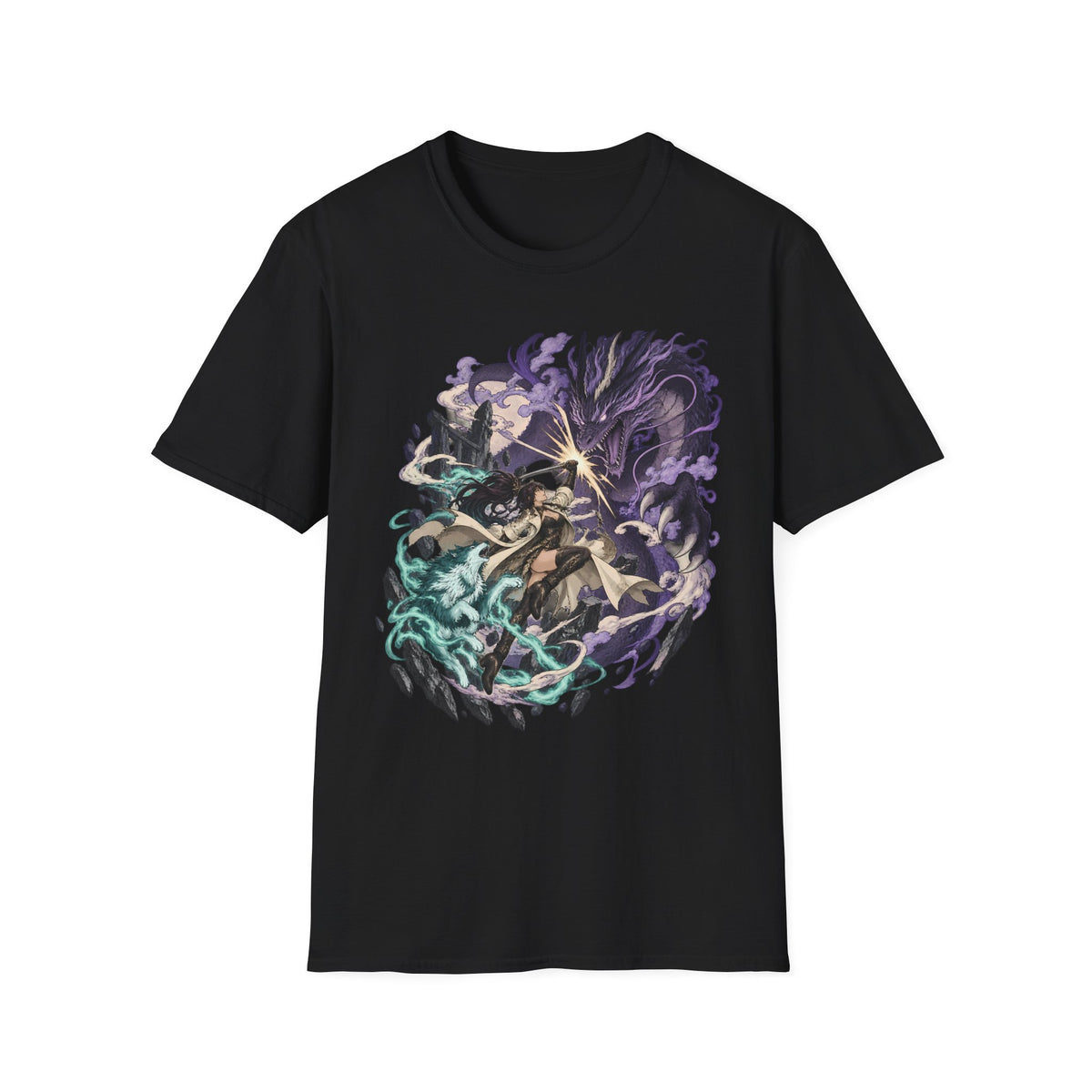 Samurai vs Spirit | Fantasy Warrior T-Shirt | Dual Magic Battle Illustration