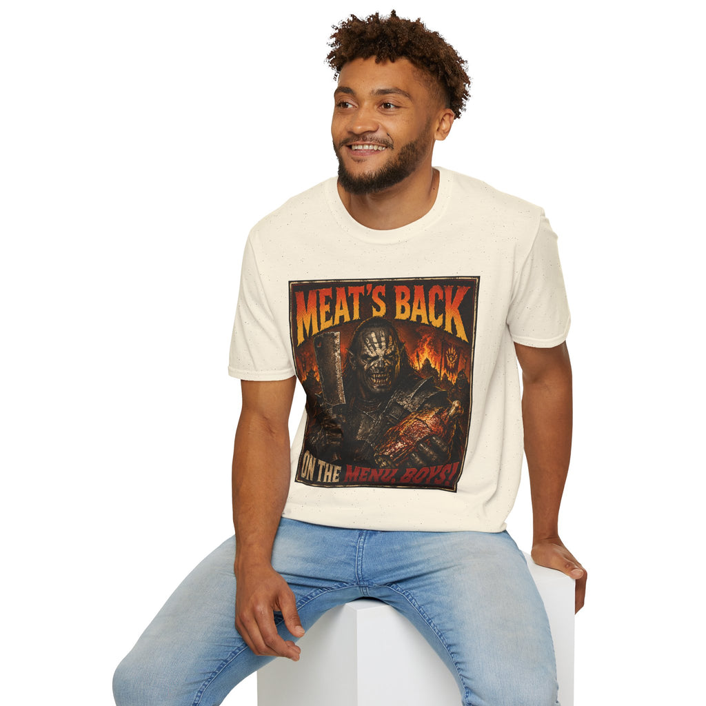 Meat’s Back Horror Graphic T-Shirt — ‘Meat’s Back on the Menu Boys’ Retro Slayer Tee
