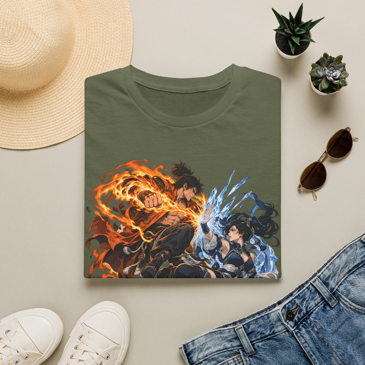 Elemental Battle | Fire vs Ice | Ninja Japanese Fantasy T-Shirt