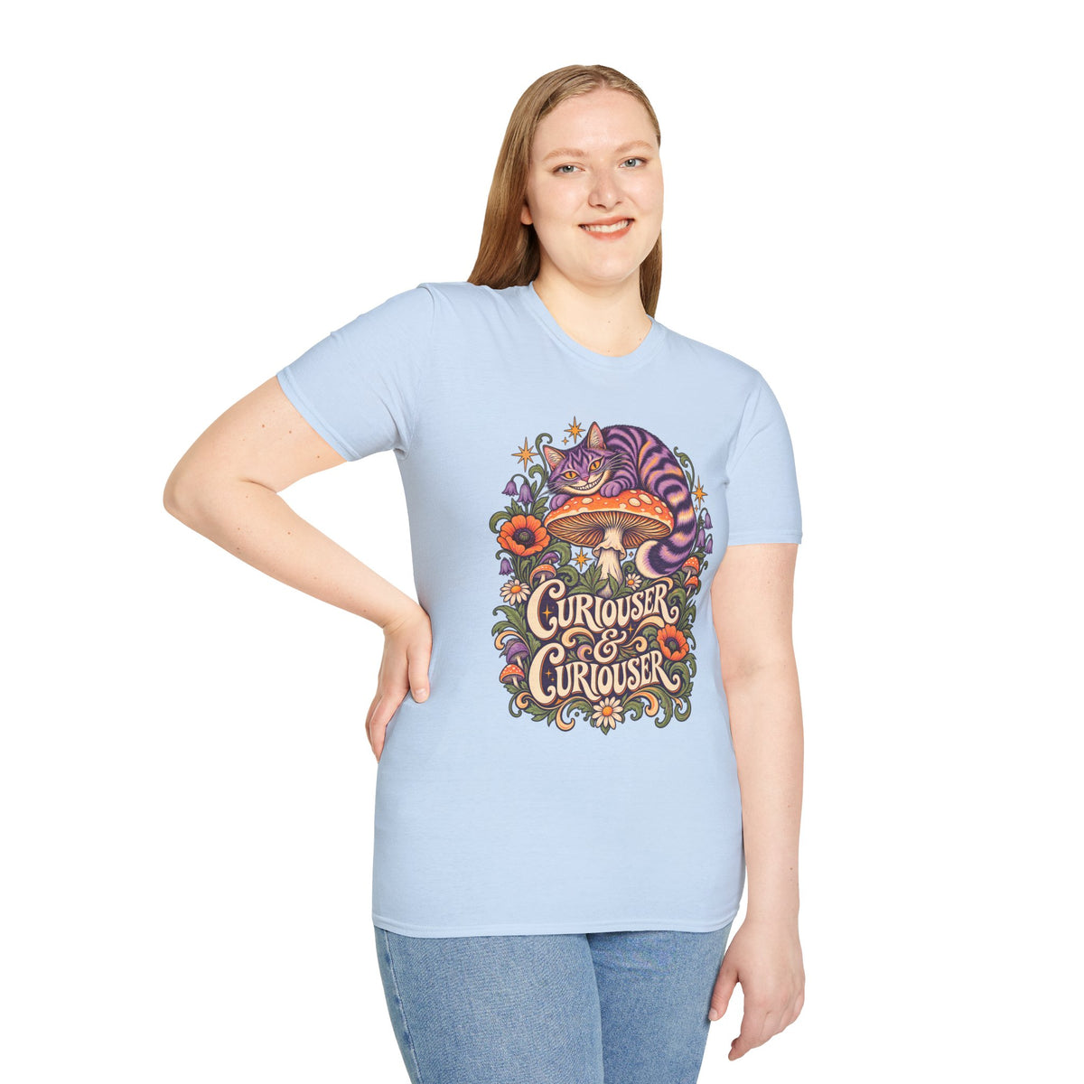 Cheshire Cat | Curiouser & Curiouser | Whimsical Mushroom Design Graphic Shirt