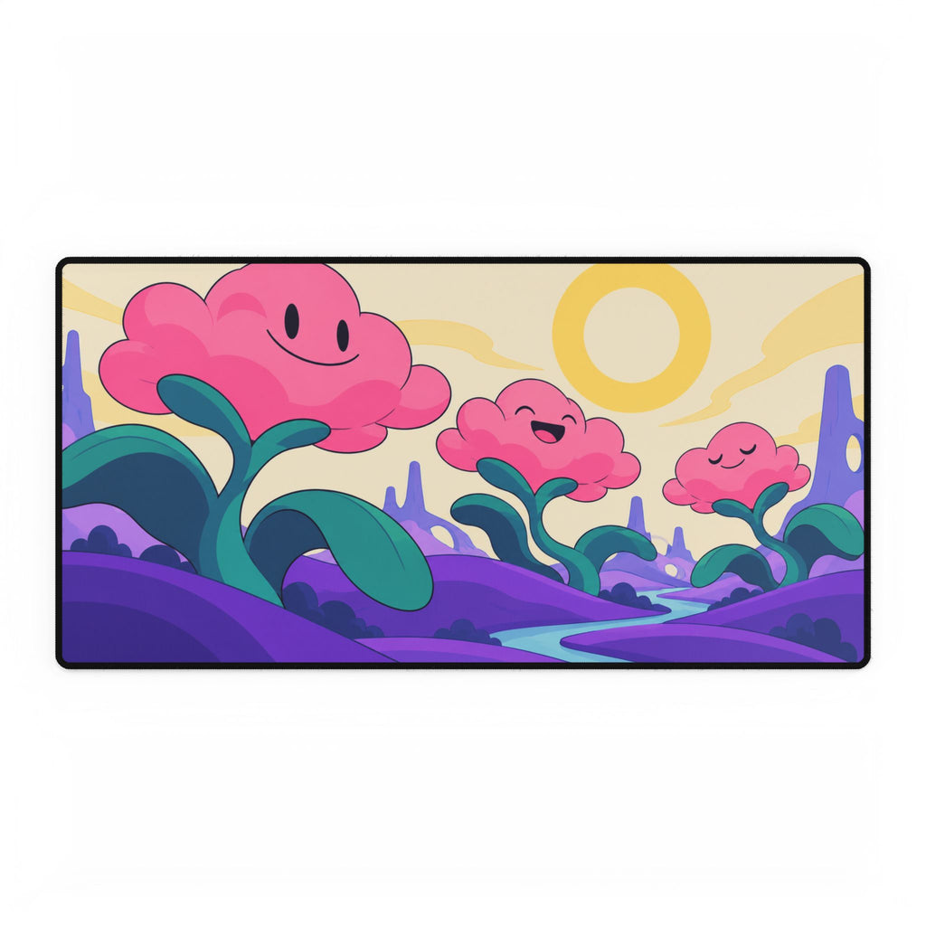 Whimsical Pink Flower Landscape Desk Mat