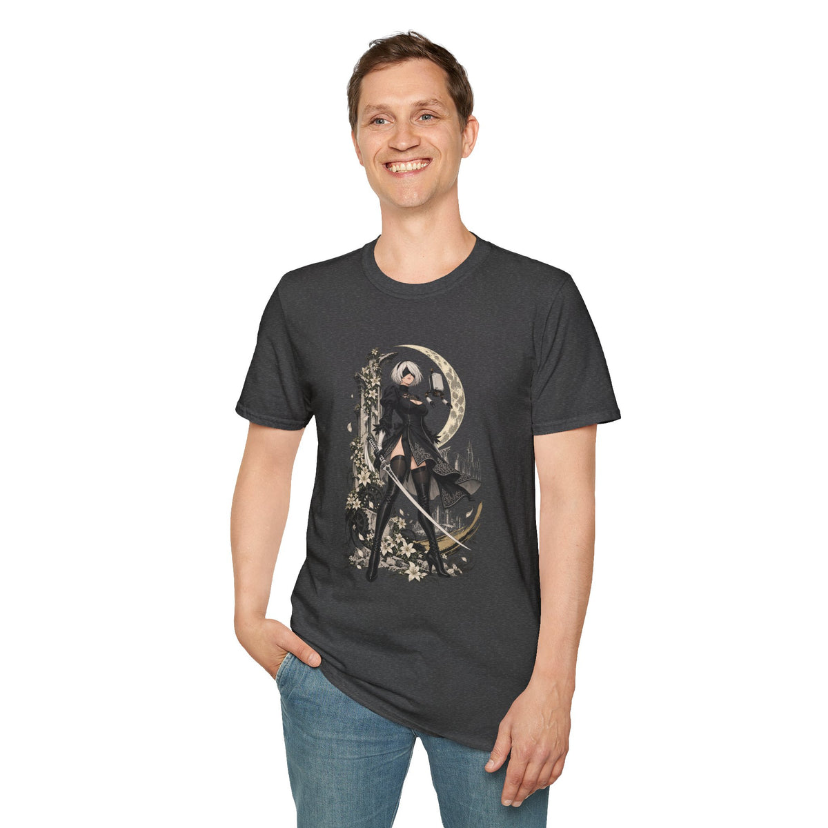 2B | Nie: Automata | Anime Gothic Warrior Moonlight Pin Up T-Shirt
