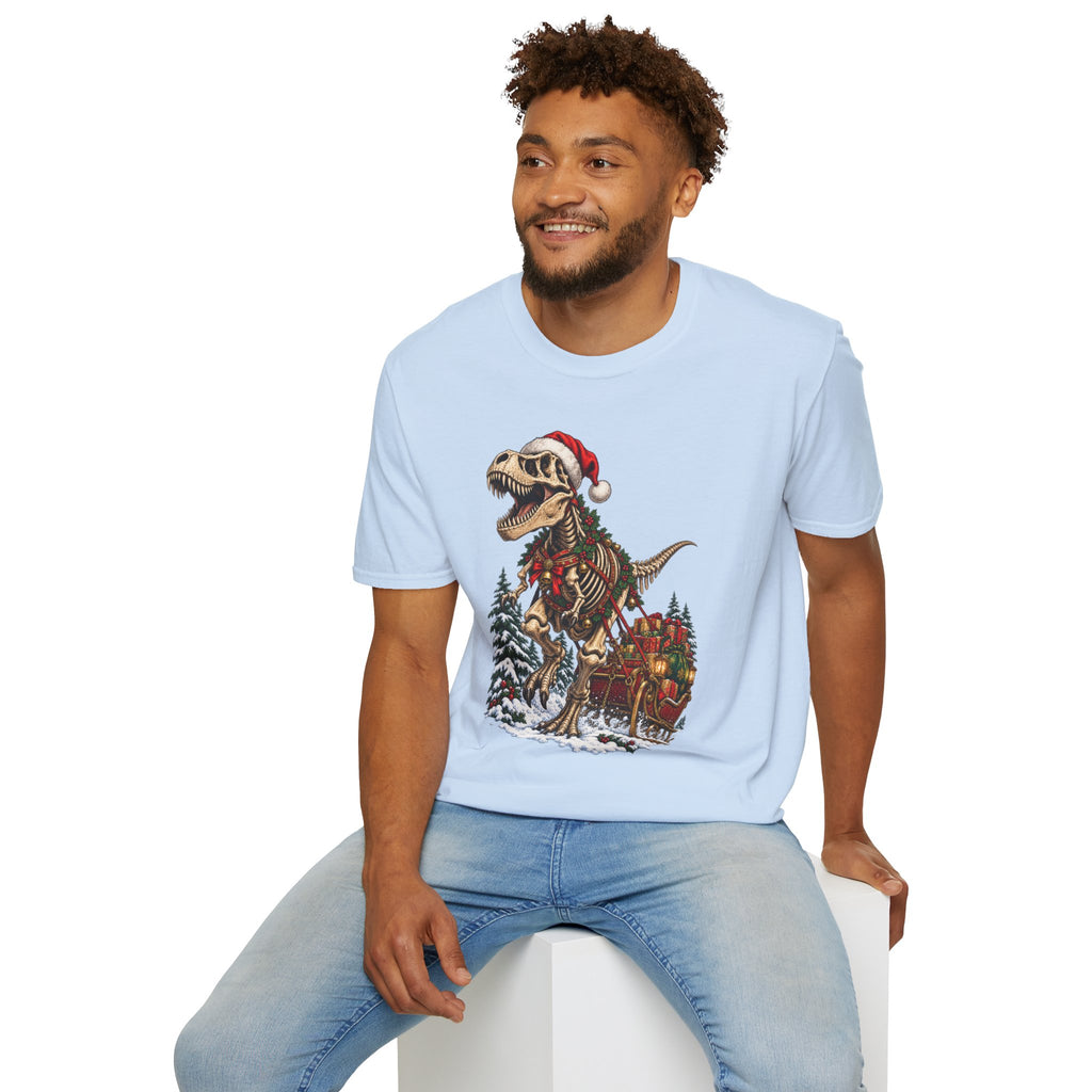 T-Rex Sleigh | Dinosaur Fossil Christmas T‑Shirt
