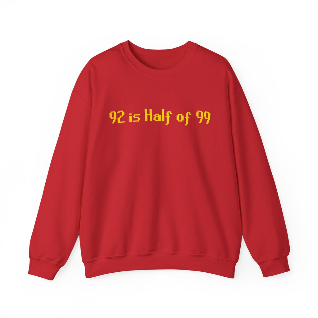 Crewneck Sweatshirt — "92 is Half of 99" Retro Yellow Text