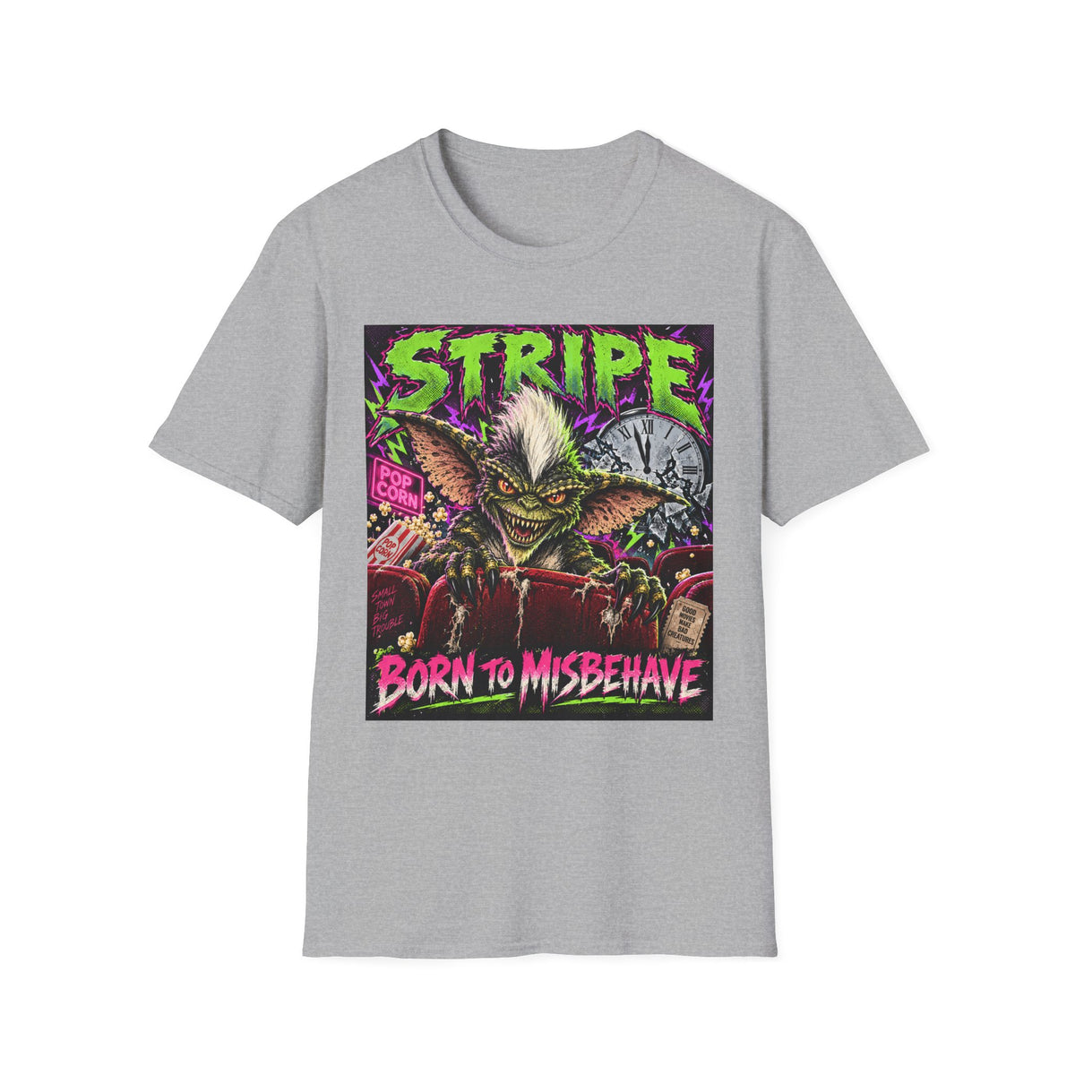 Stripe Gremlin T‑Shirt — 'Born to Misbehave' Retro Horror Graphic Tee