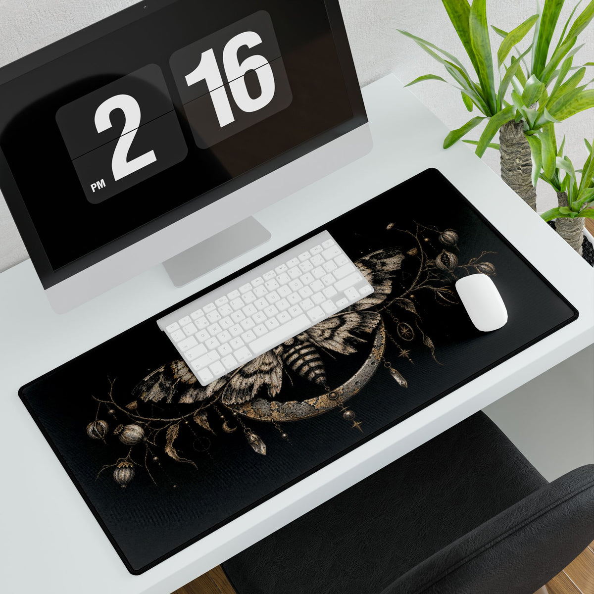 Mouse Mat | Death’s Head Moth & Crescent Moon | Gothic Lunar Art Desk Pad