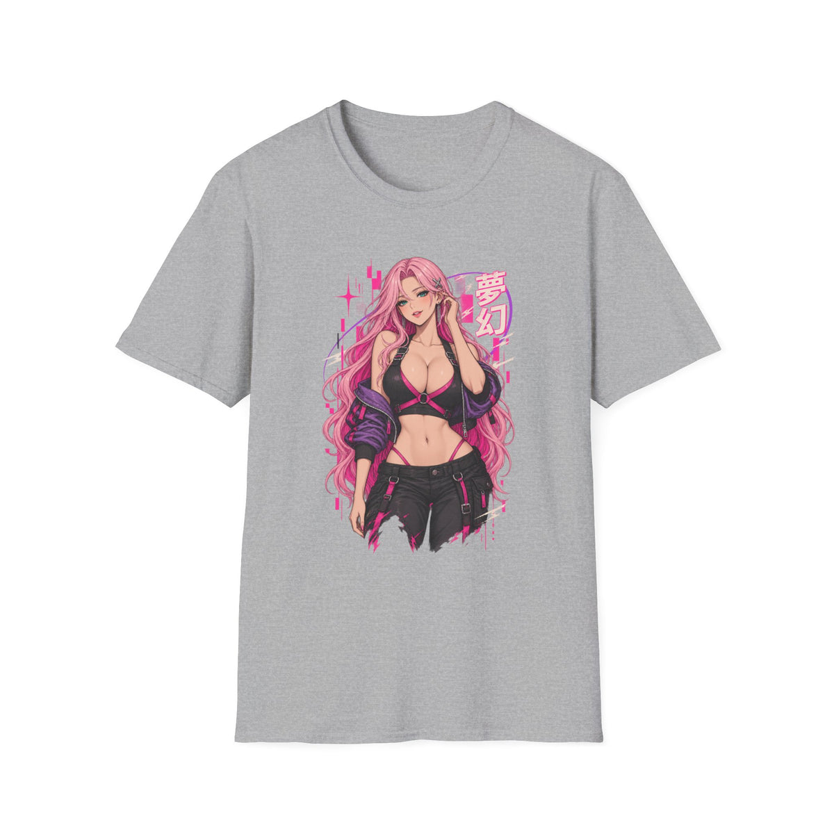 Cherry | Sexy Anime Pin Up Girl Pink Hair Waifu Cyberpunk T-Shirt