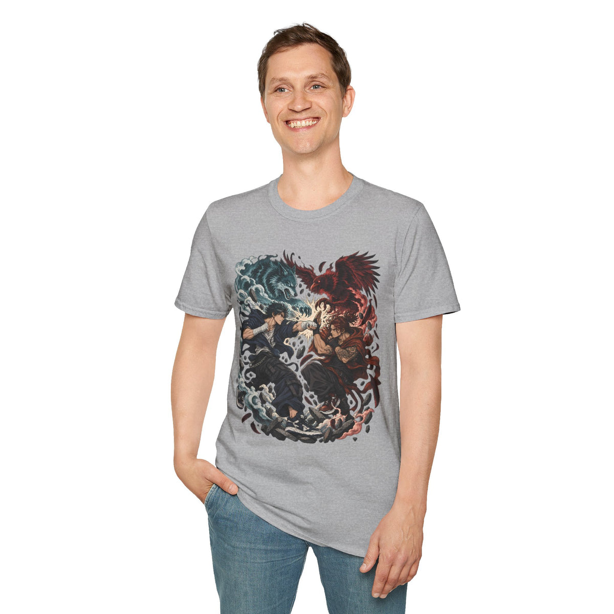 Yin Yang | Wolf Demon vs Phoenix | Japanese Anime Ninja T Shirt