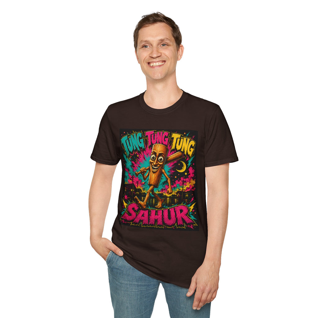 T-Shirt — Colorful 'Tung Tung Tung' Cartoon Log Design (Sahur)