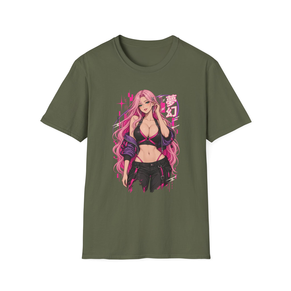Cherry | Sexy Anime Pin Up Girl Pink Hair Waifu Cyberpunk T-Shirt