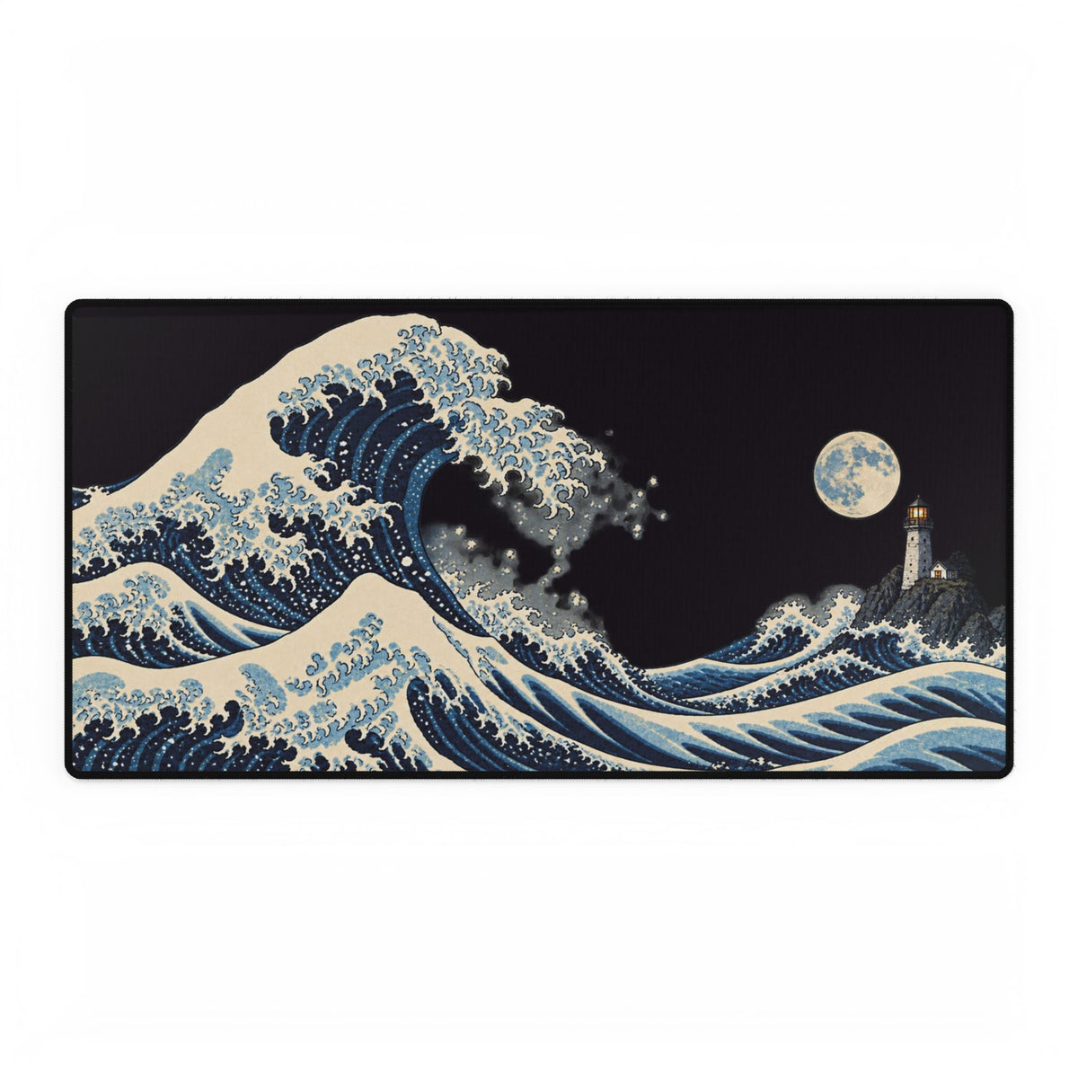 Mouse Mat | Great Wave & Moonlit Lighthouse | Japanese Coastal Art Desk Pad