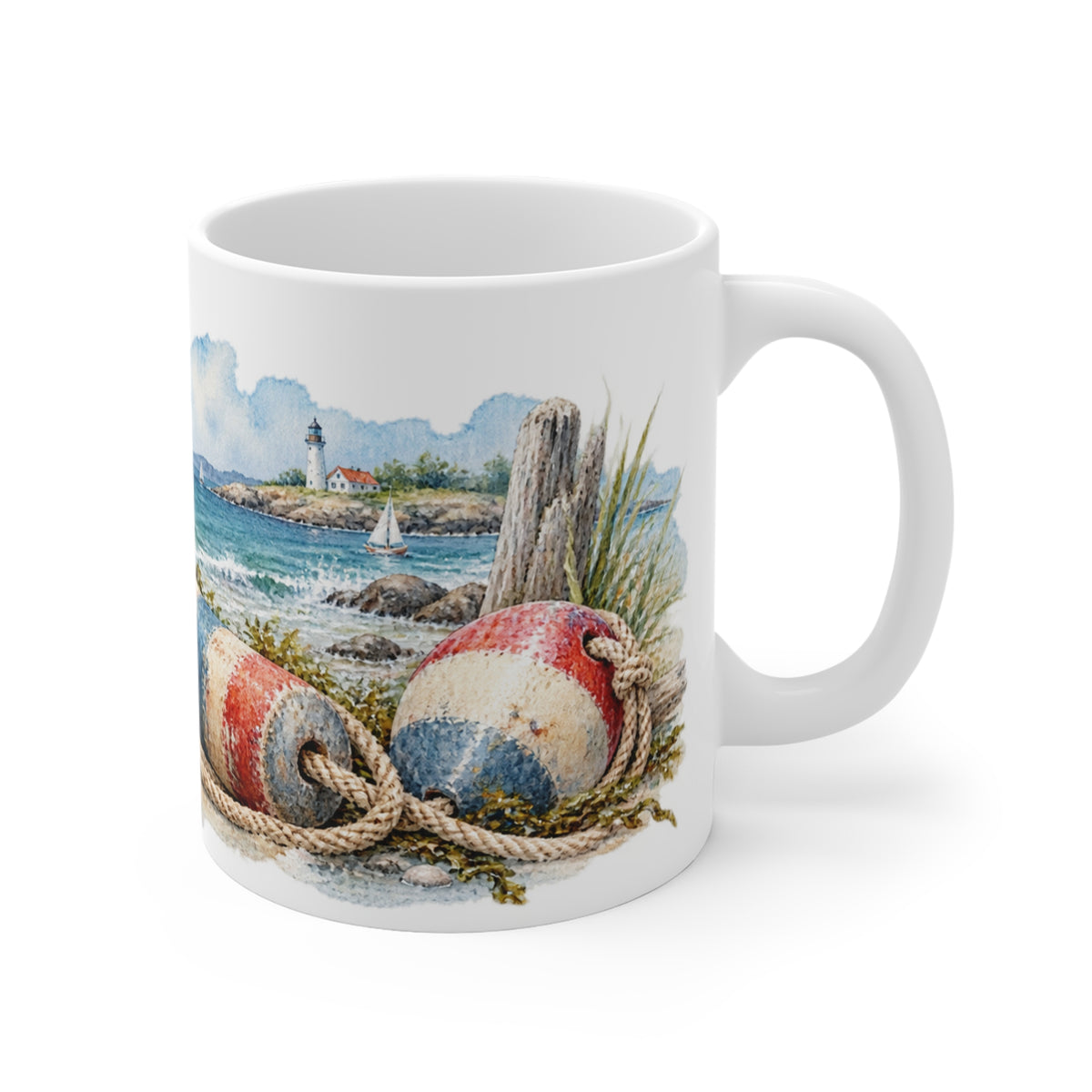 Nautical Buoys Watercolour Mug | Rope and Driftwood Design