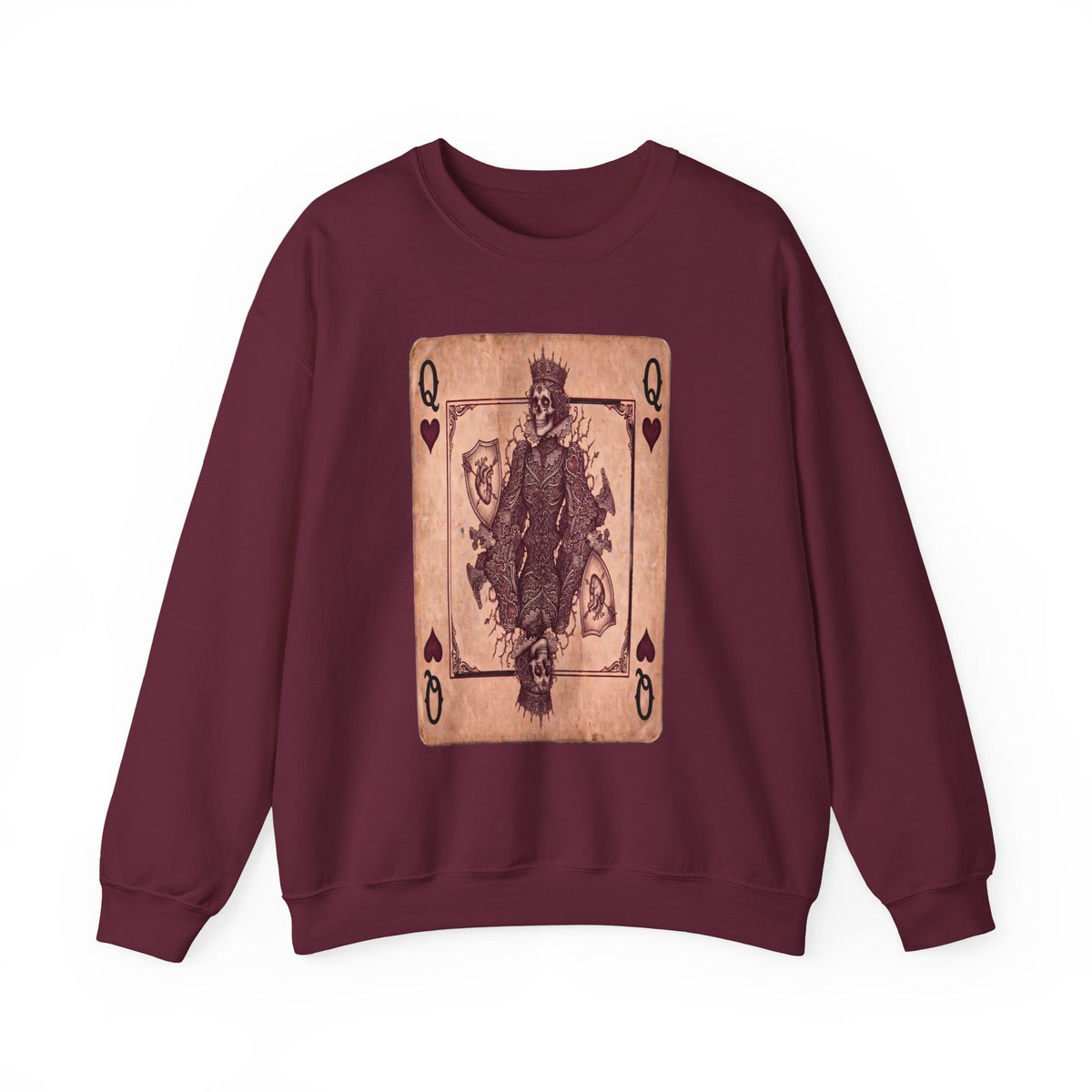 Queen of Hearts Playing Card Sweatshirt — Vintage Gothic Card Graphic