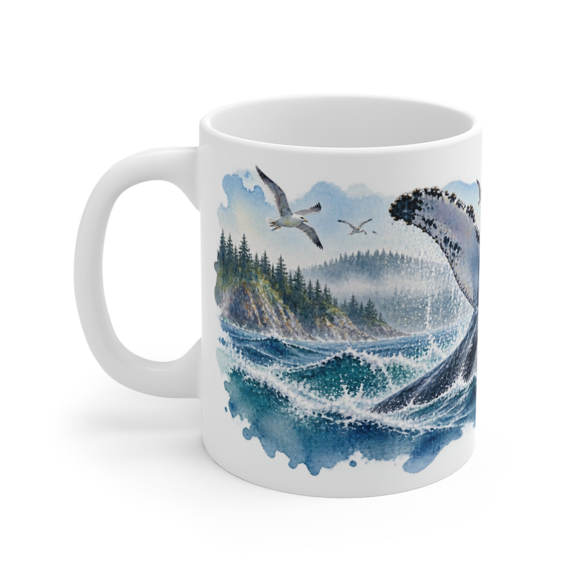 Whale and Waves Watercolour Mug | Nautical Ocean Wildlife