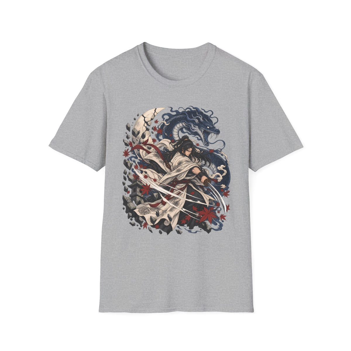 Samurai of the Dragon | Japanese Anime Warrior & Serpent Illustration T Shirt