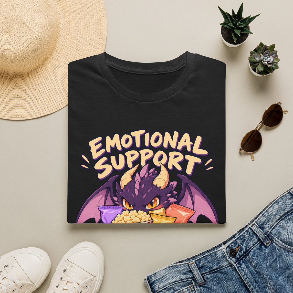 Emotional Support Snacks | Cute Dragon Eating Popcorn Anime Shirt