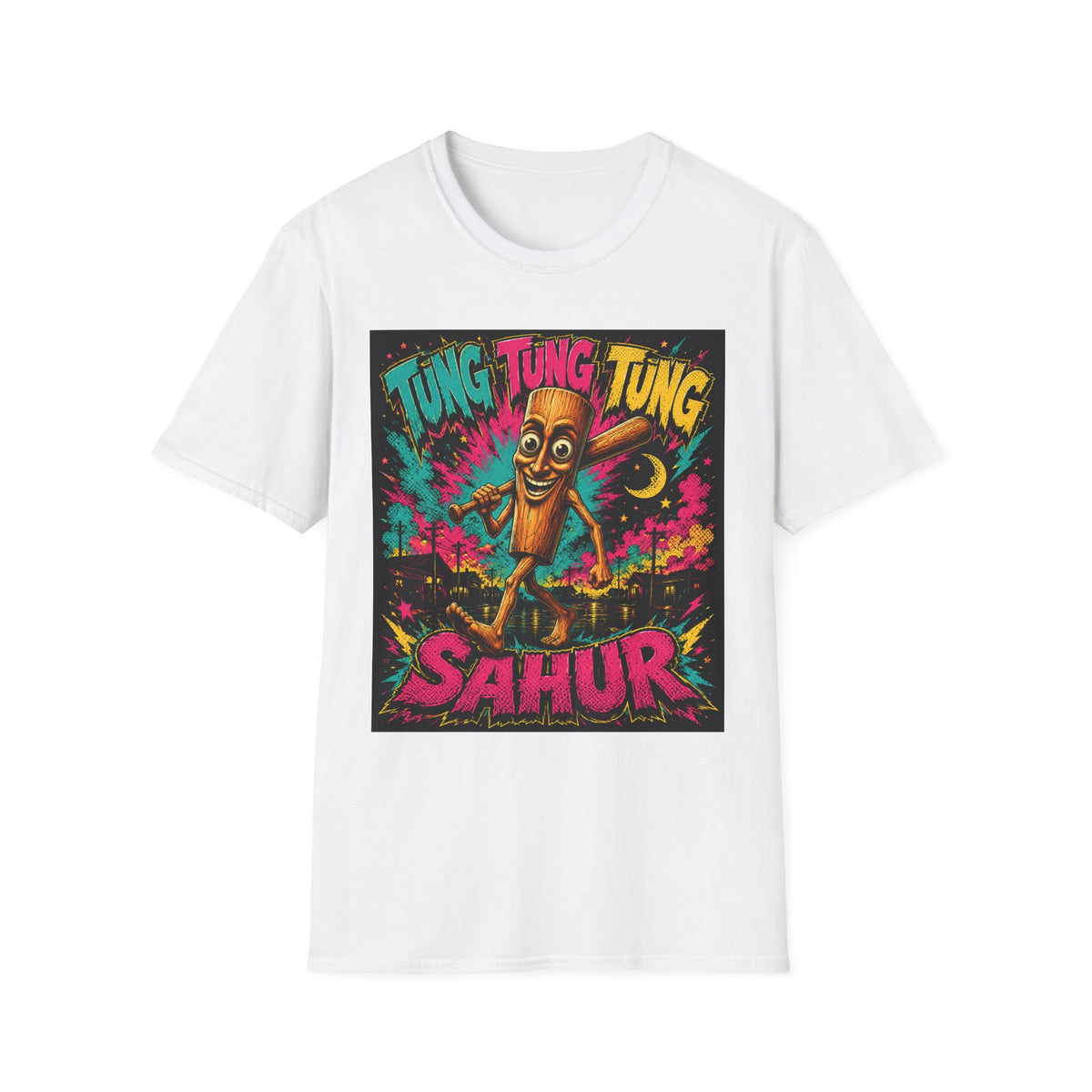 T-Shirt — Colorful 'Tung Tung Tung' Cartoon Log Design (Sahur)