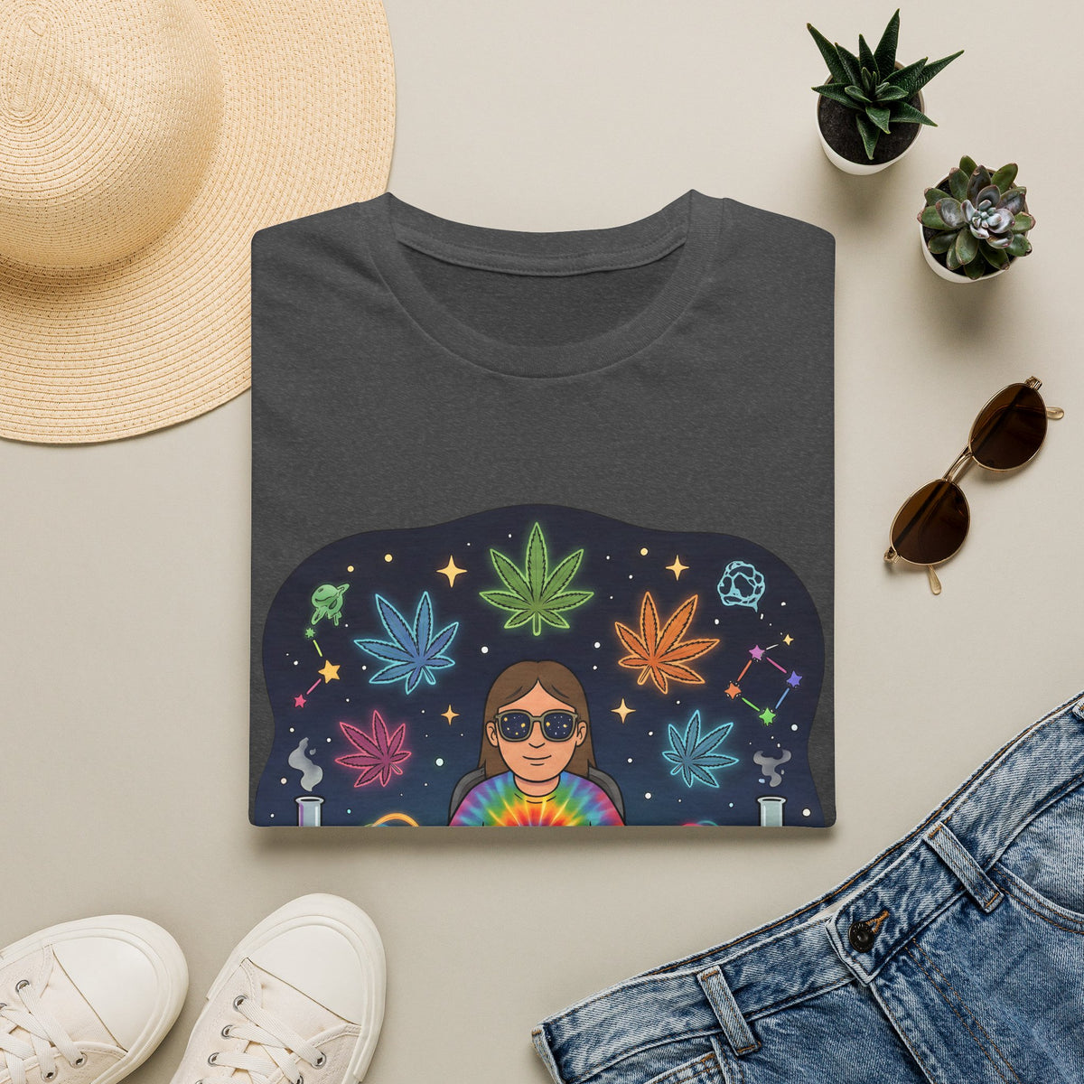 Psychedelic DJ Tee — Tie-Dye Vibes with Leaf Motif