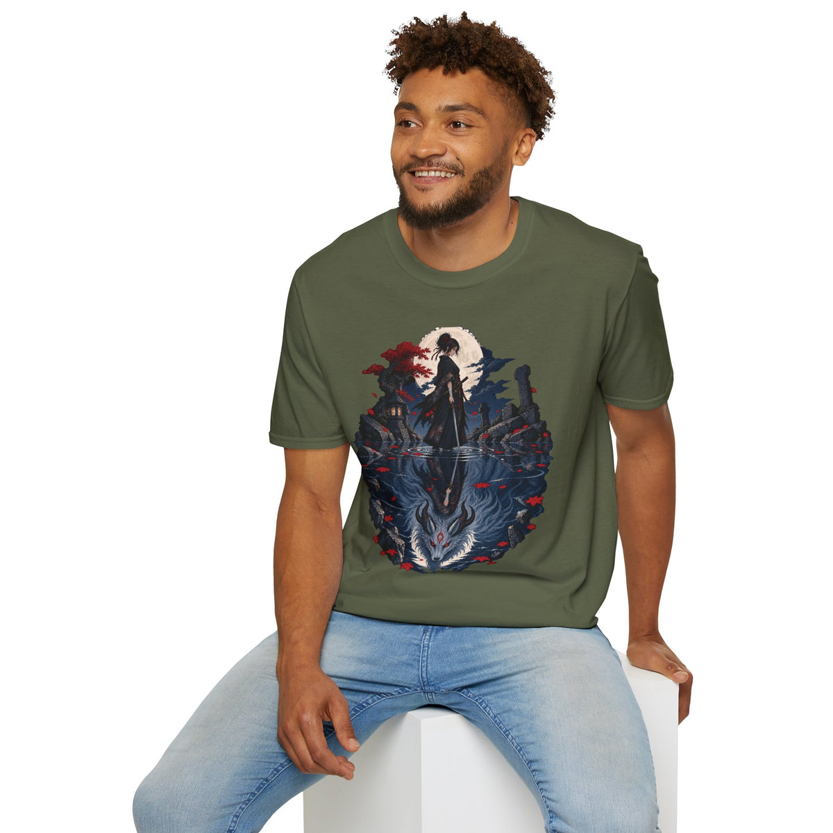 Reflection of a Monster | Moonlit Wolf Spirit T-Shirt | Samurai Silhouette Graphic Tee