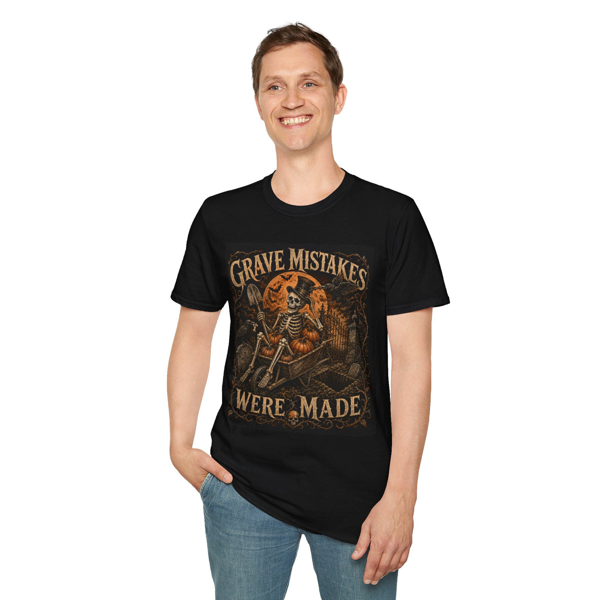 Grave Mistakes Skeleton Tee — Vintage Halloween Skull T‑Shirt