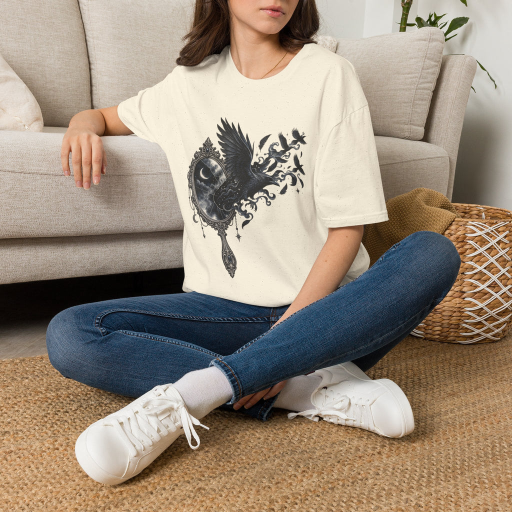 Raven Mirror T-Shirt Design | Surreal Gothic Bird Art