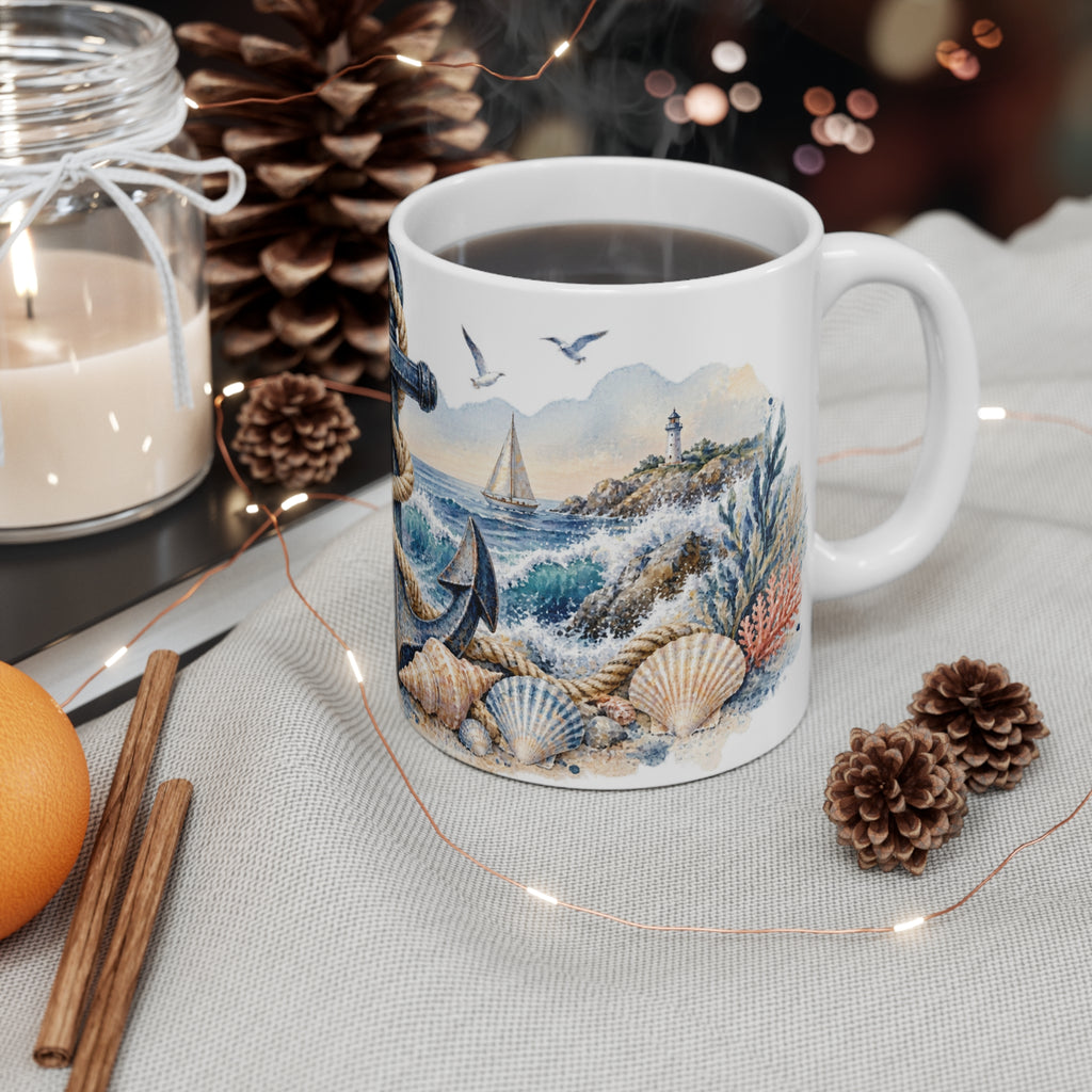 Anchor and Rope Watercolour Mug | Classic Nautical Design