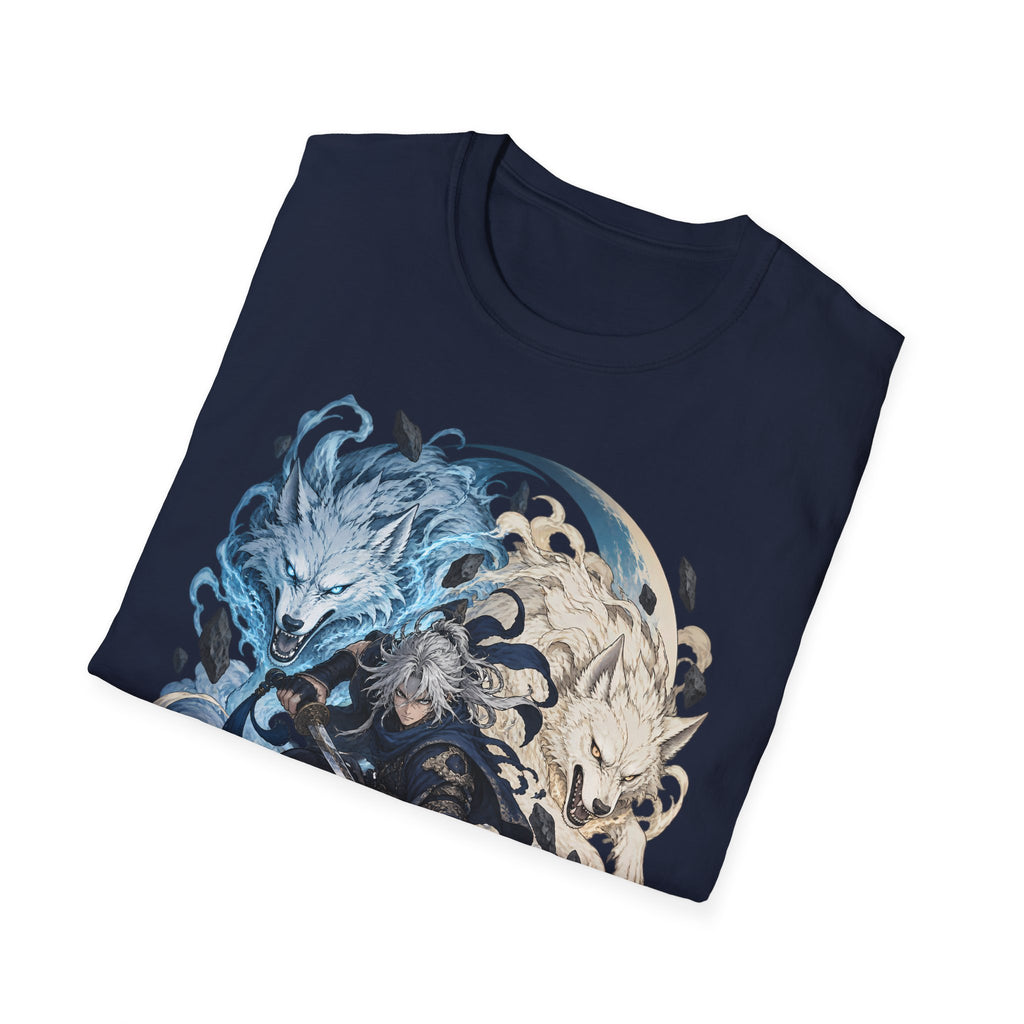 Wolf Spirit T-Shirt | Japanese Samurai | Yin Yang Blue & White Wolves Graphic Tee