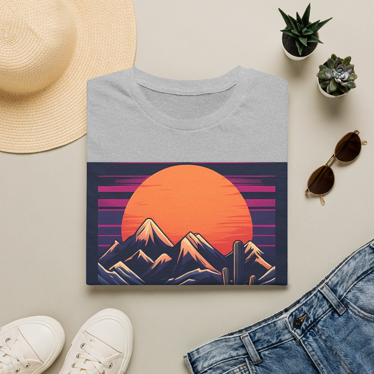 Sunset Mountains T-Shirt — Retro Desert Sunset Graphic Tee