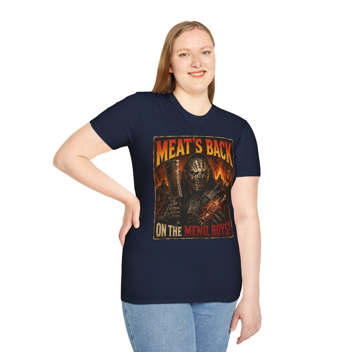 Meat’s Back Horror Graphic T-Shirt — ‘Meat’s Back on the Menu Boys’ Retro Slayer Tee