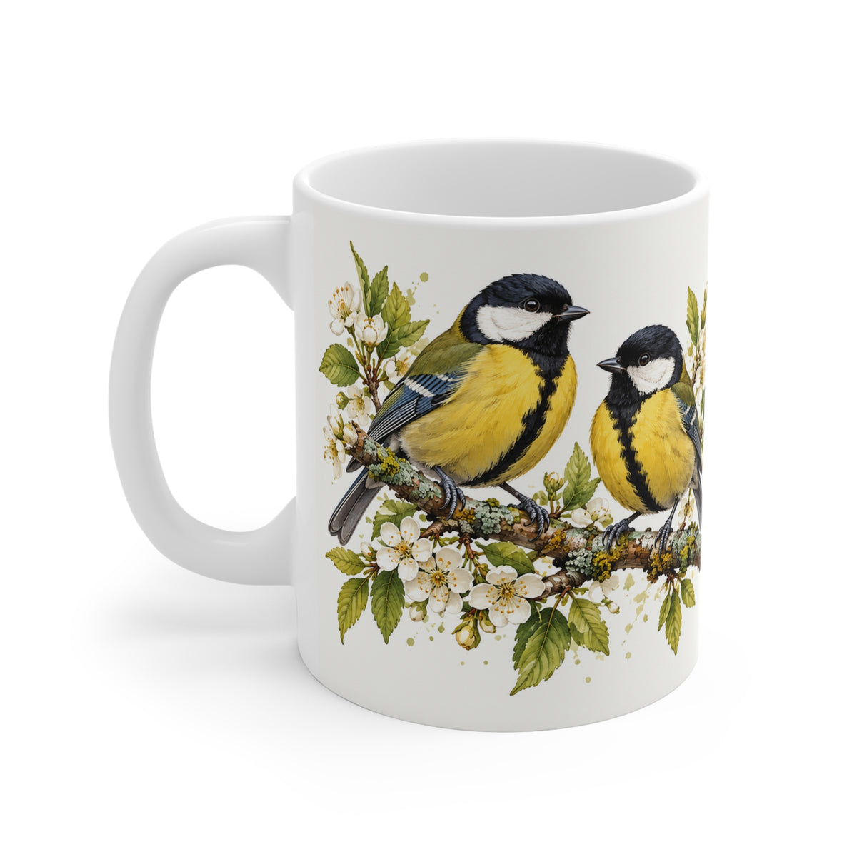 Blue Tit Songbird Coffee Mug | Birds on Blossoming Branches Ceramic Mug Gift