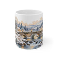 Winter Village Mug | Snowy Stone Bridge Watercolour | Countryside Gift