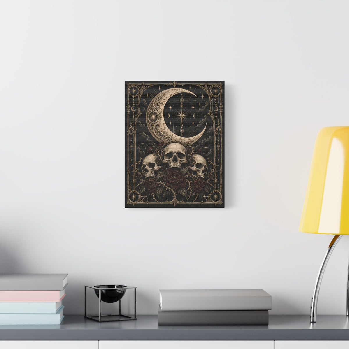 Canvas | Goth Skull & Moon | Occult Wall Art