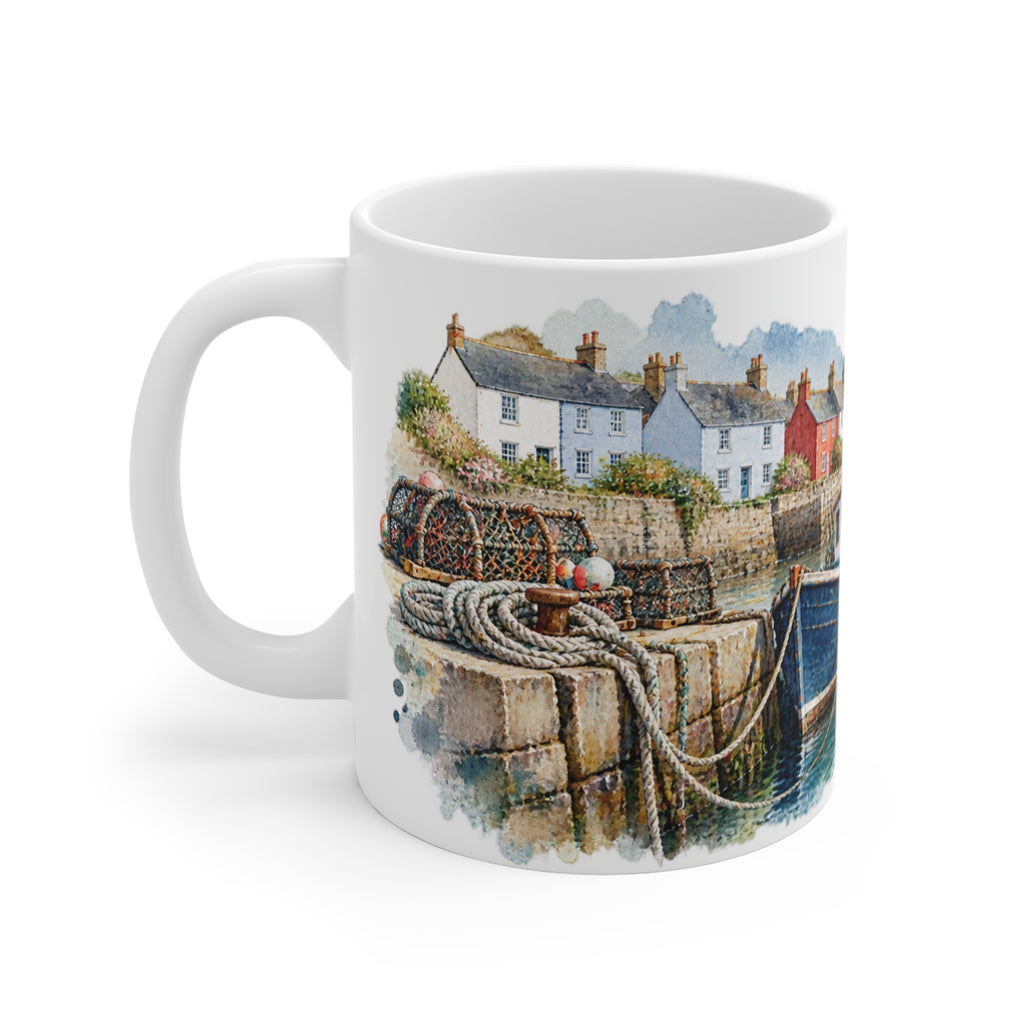 Fishing Harbour Watercolour Mug | Nautical Village Scene