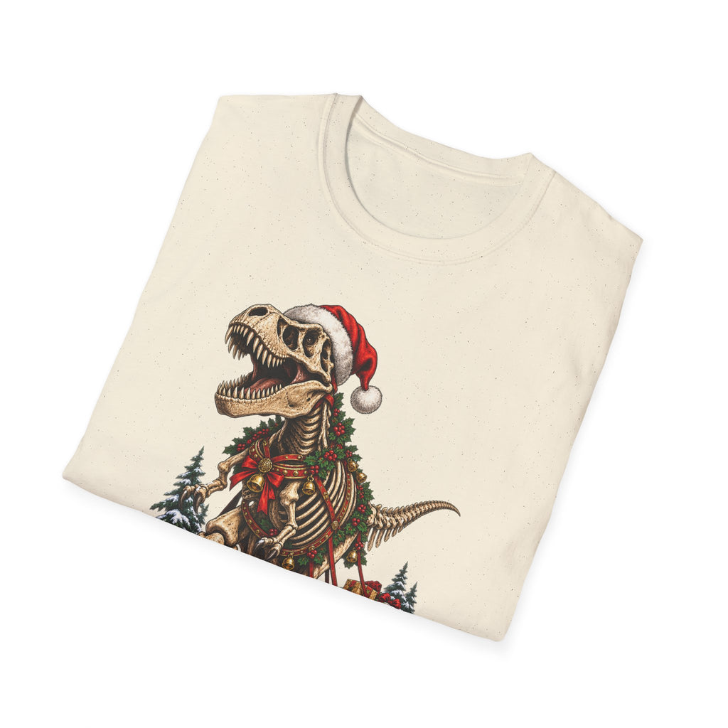 T-Rex Sleigh | Dinosaur Fossil Christmas T‑Shirt