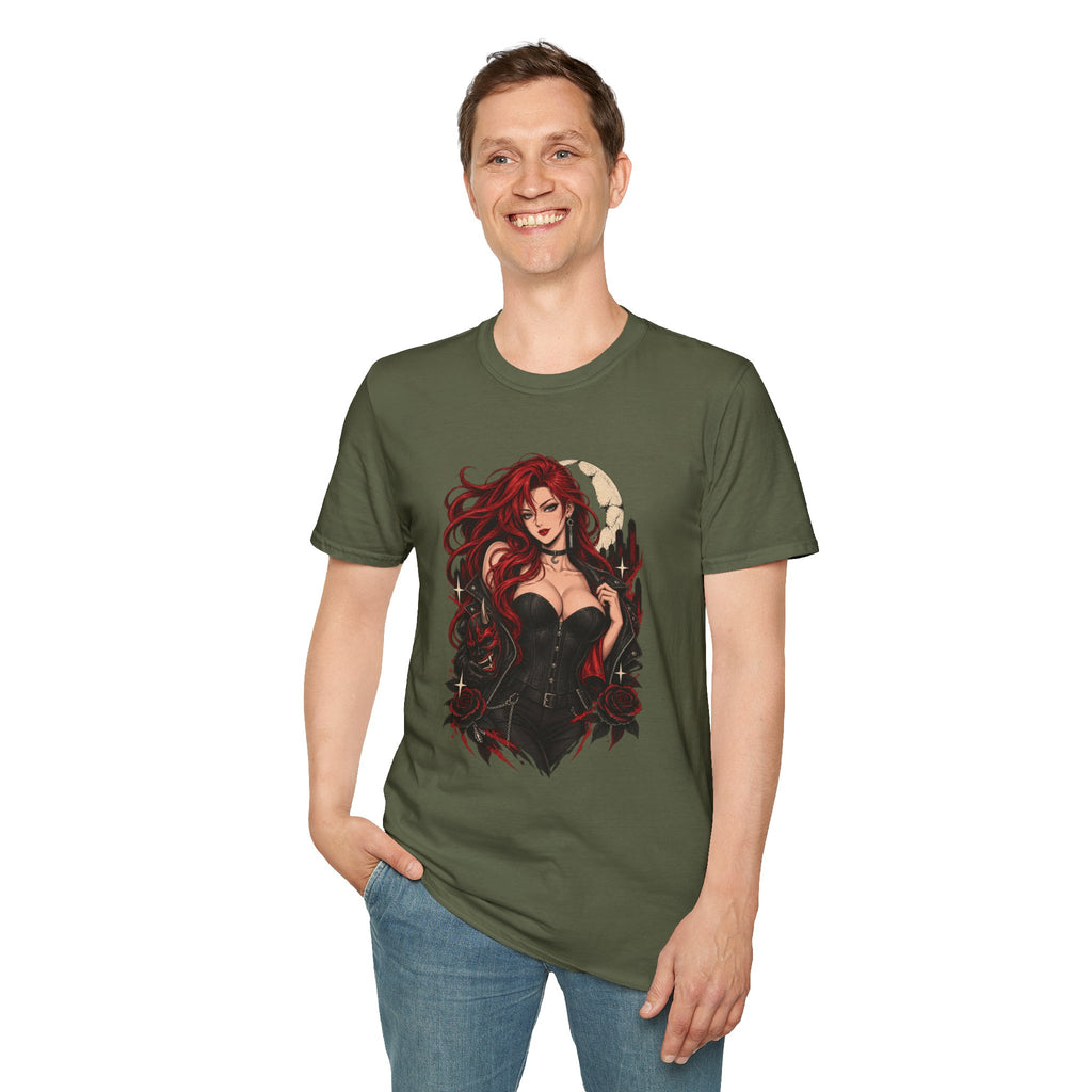 Crimson Dusk | Sexy Gothic Hannya Mask Pin up Woman T-Shirt