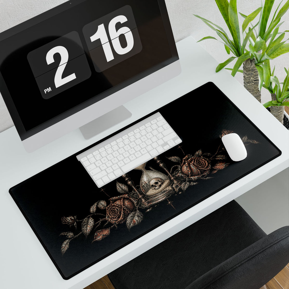 Mouse Mat | Skull Hourglass & Wilted Roses | Gothic Memento Mori Art Desk Pad