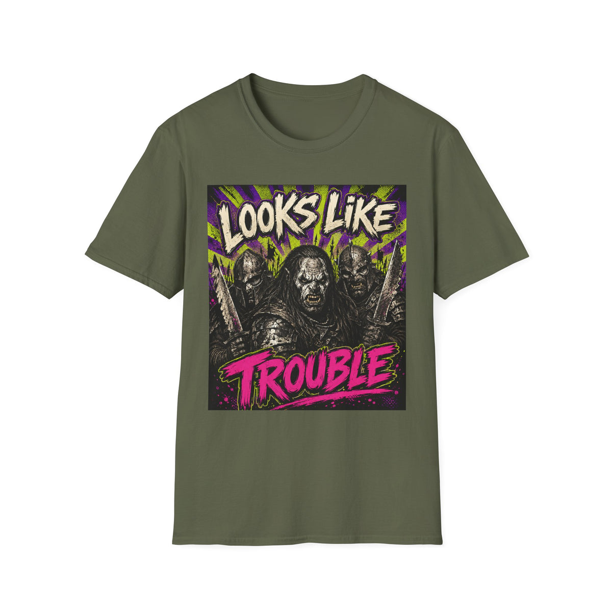 Looks Like Trouble Graphic T-Shirt — Retro Fantasy Orc Design