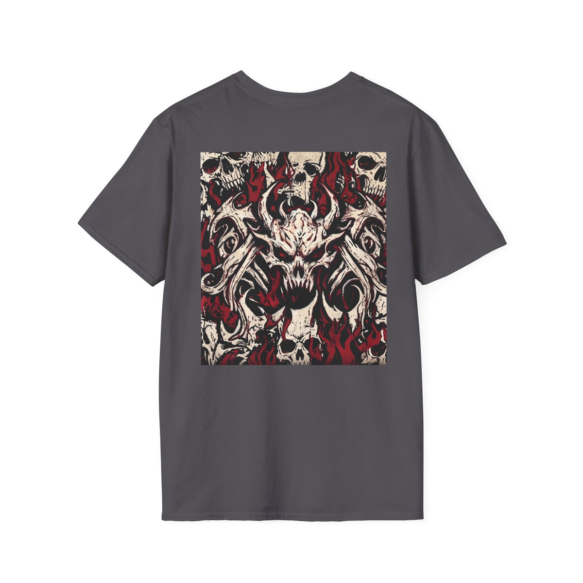 demon skull graphic t shirt, product image showing the garment or product detail.
