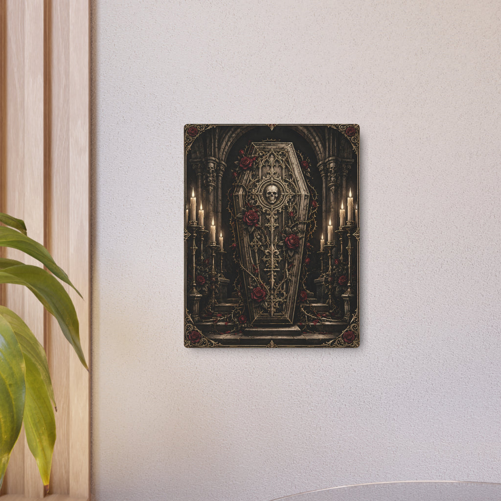 Metal Art Sign | Gothic Coffin and Roses | Occult Wall Art