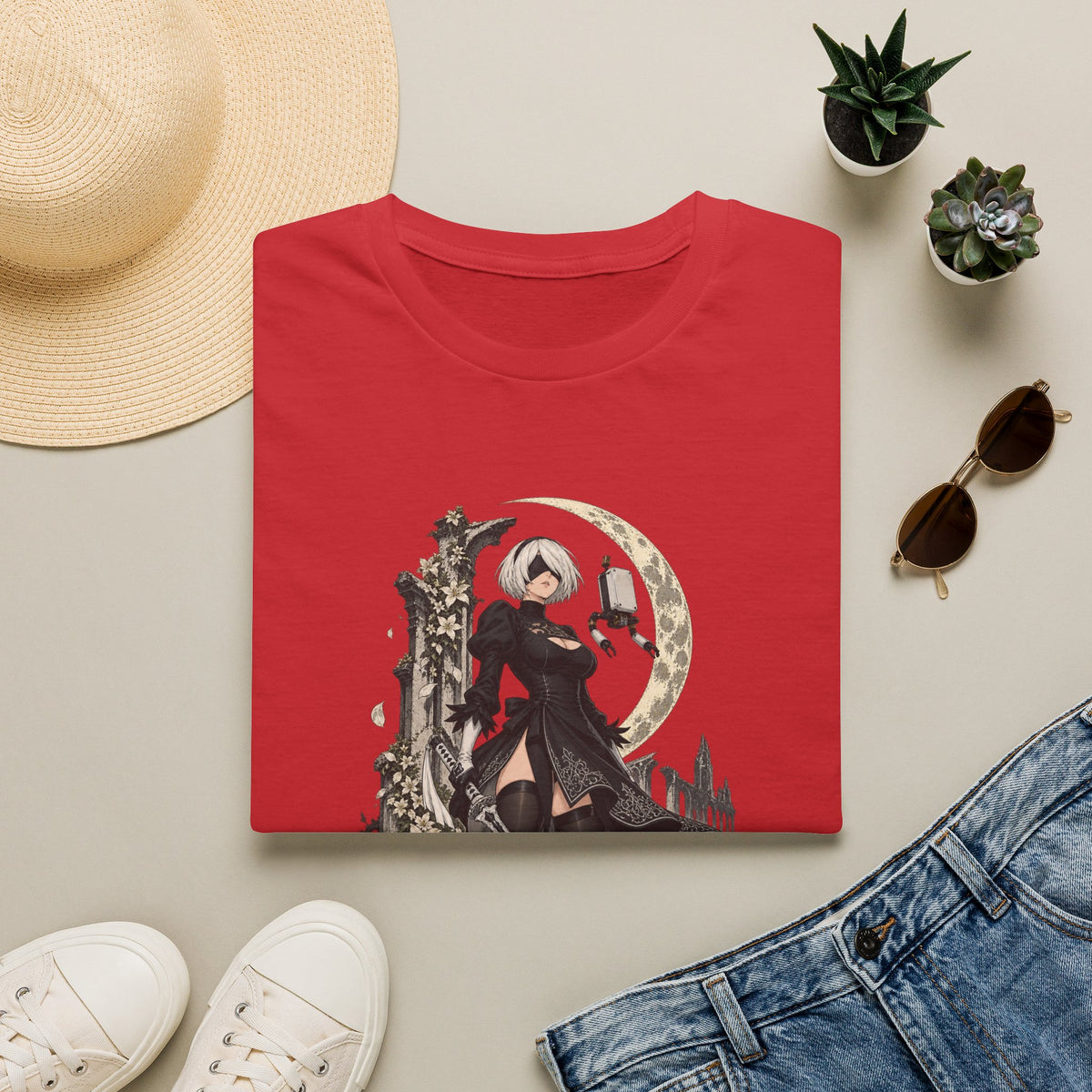 2B | Nie: Automata | Anime Gothic Warrior Moonlight Pin Up T-Shirt