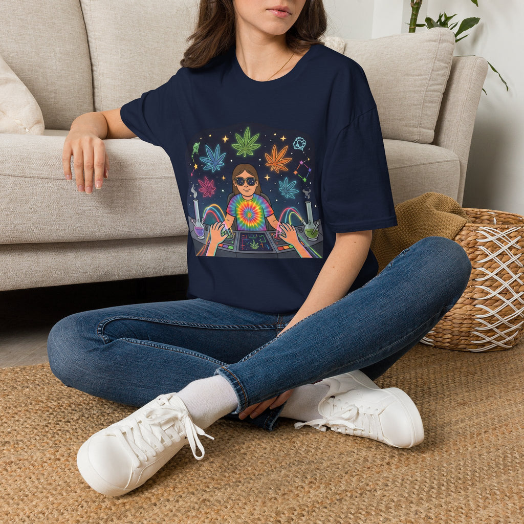 Psychedelic DJ Tee — Tie-Dye Vibes with Leaf Motif