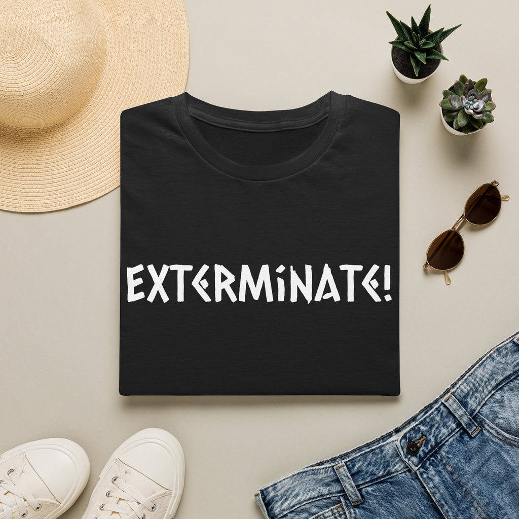 exterminate graphic t shirt bold sci fi quote tee, product image showing the garment or product detail.