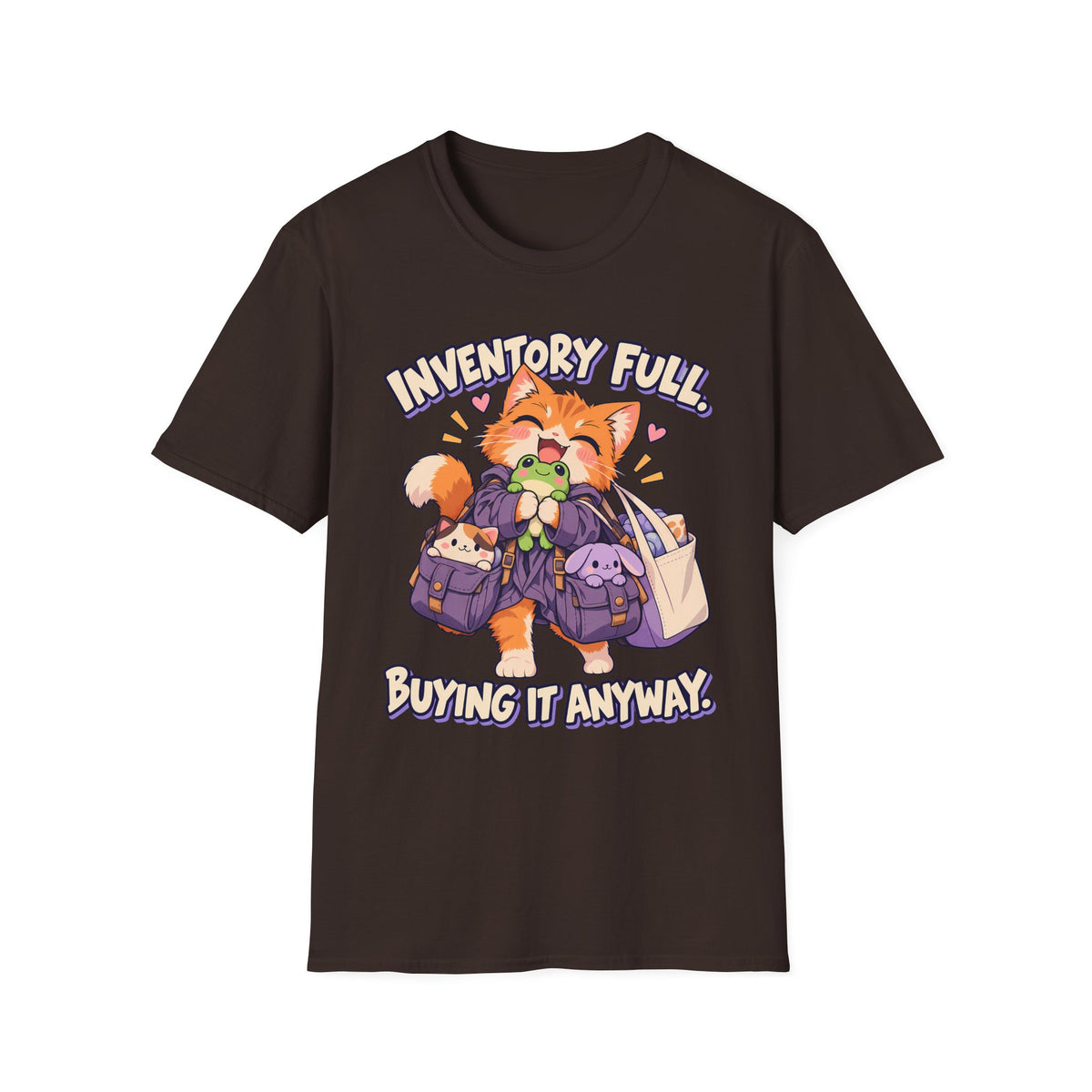 Inventory Full, Buying It Anyway | Cute Cat Anime Funny Tee