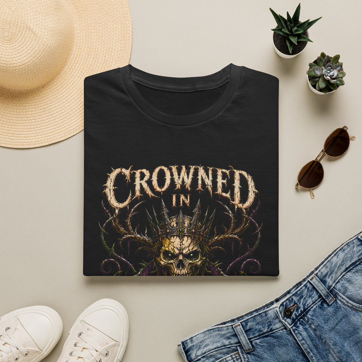 Crowned in Curses T-Shirt - Dark Skull Antler Gothic Graphic Tee