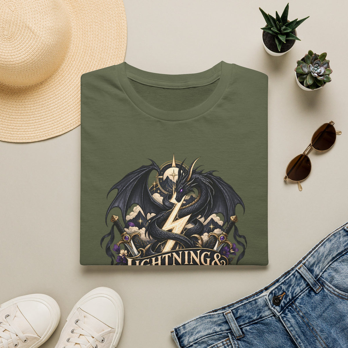 Lightning & Shadow | Onyx Storm Book Inspired Fantasy Dragon T-Shirt